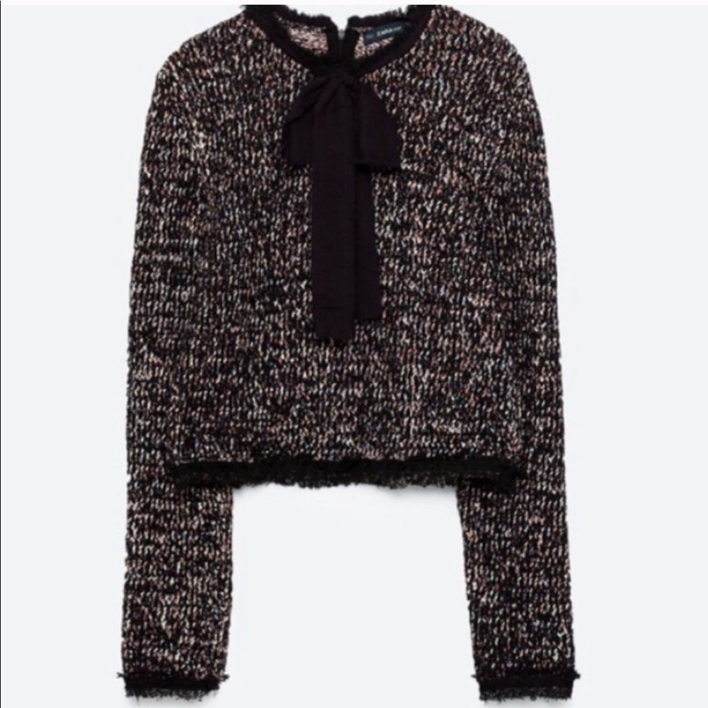 Zara Tweed knit Sweater with bow